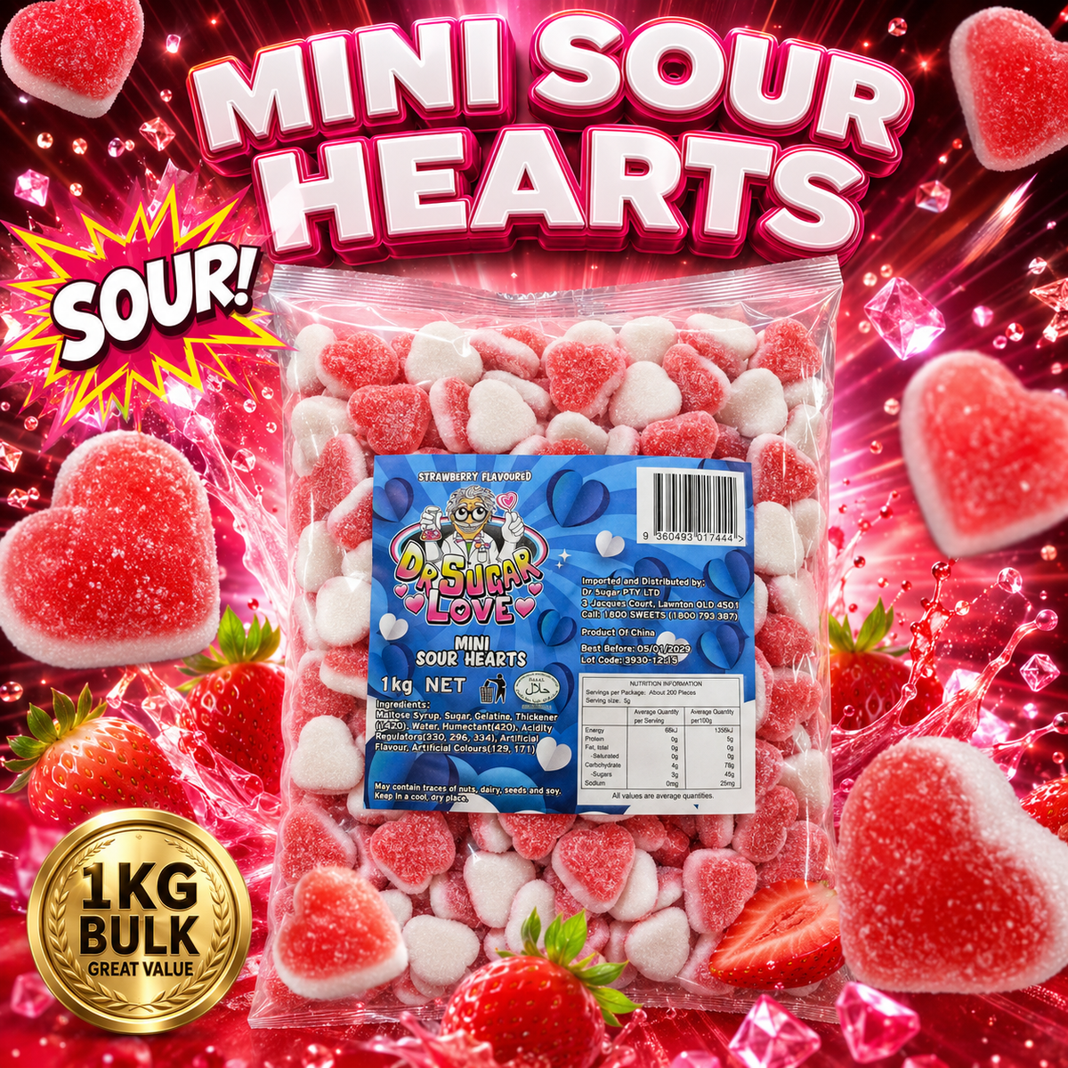 Mini Sour Hearts Gummies