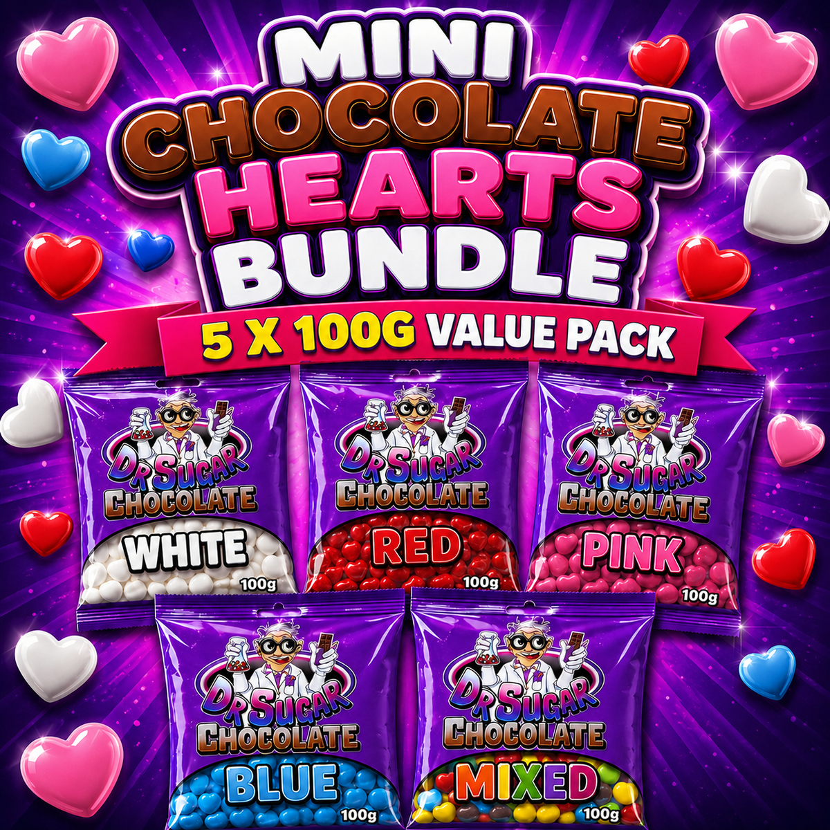 Mini Chocolate Hearts Bundle - 5 x 100g Bags