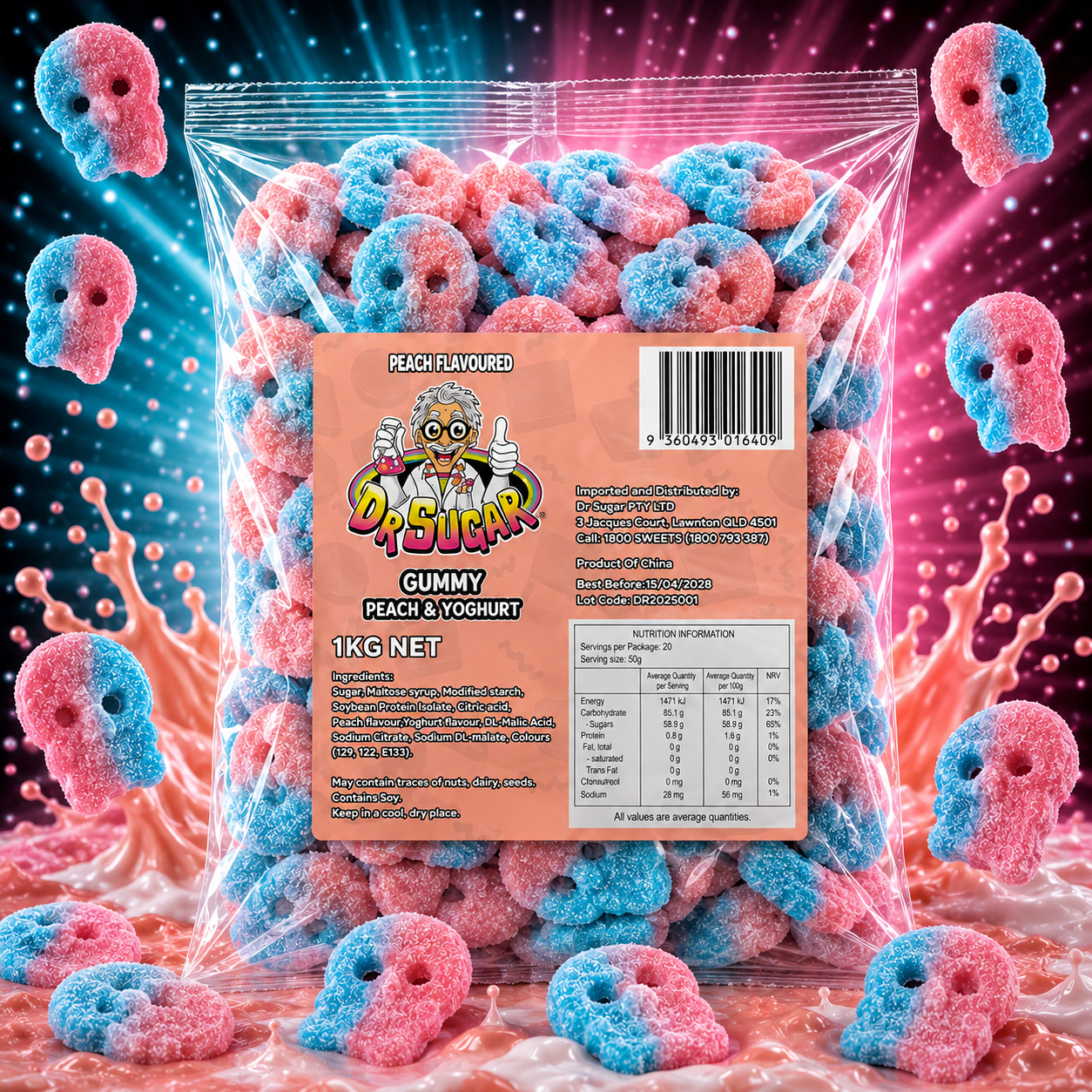 Swedish-Style Peach Yoghurt Skulls Gummies