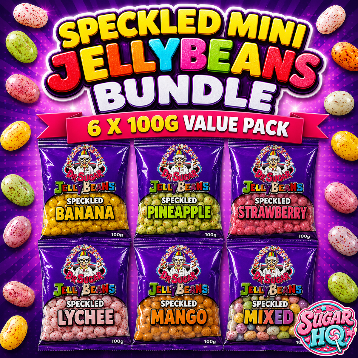 Speckled Mini Jelly Beans Bundle - 6 x 100g Bags