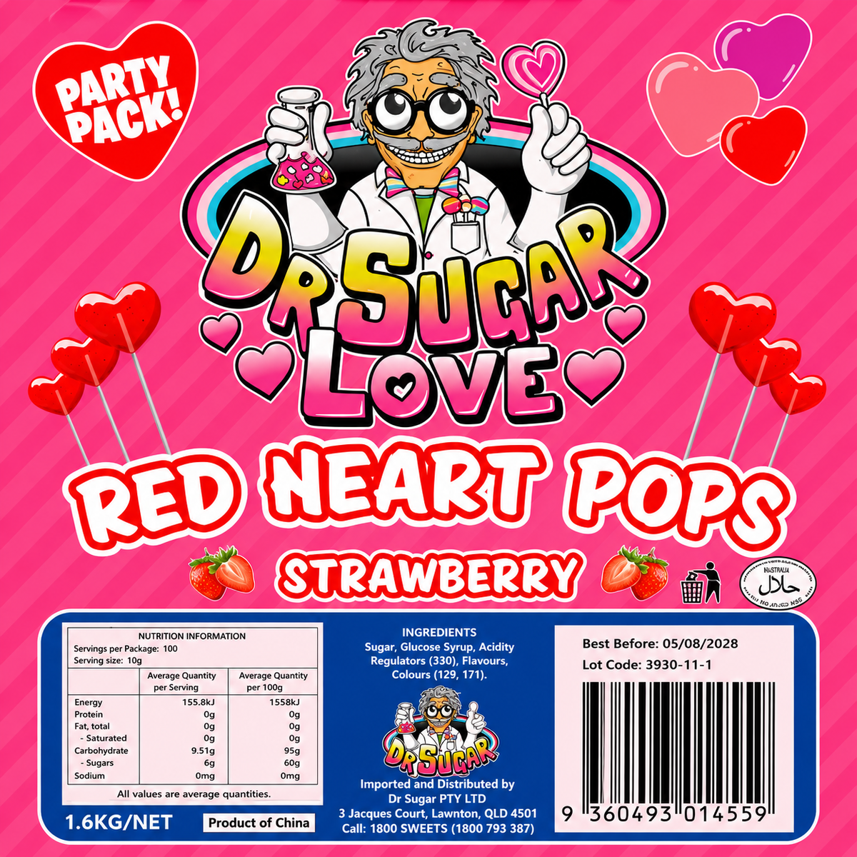 Red Love Heart Pops Lollipops 1.6kg (Individually Wrapped)