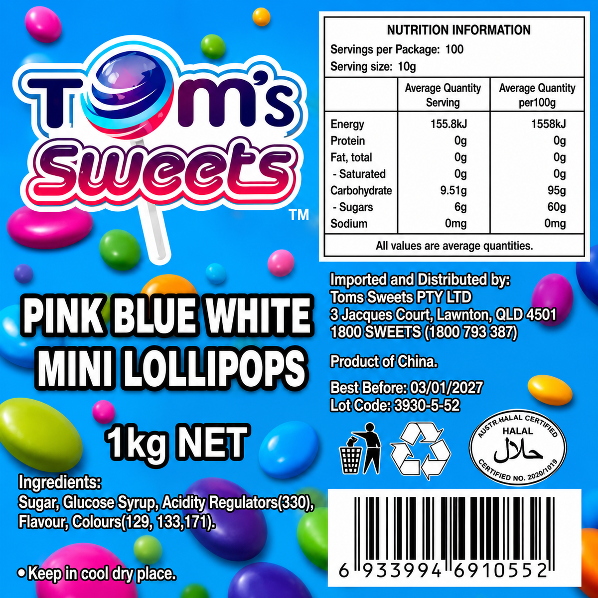 Pink Blue White Mini Lollipops (Individually Wrapped)