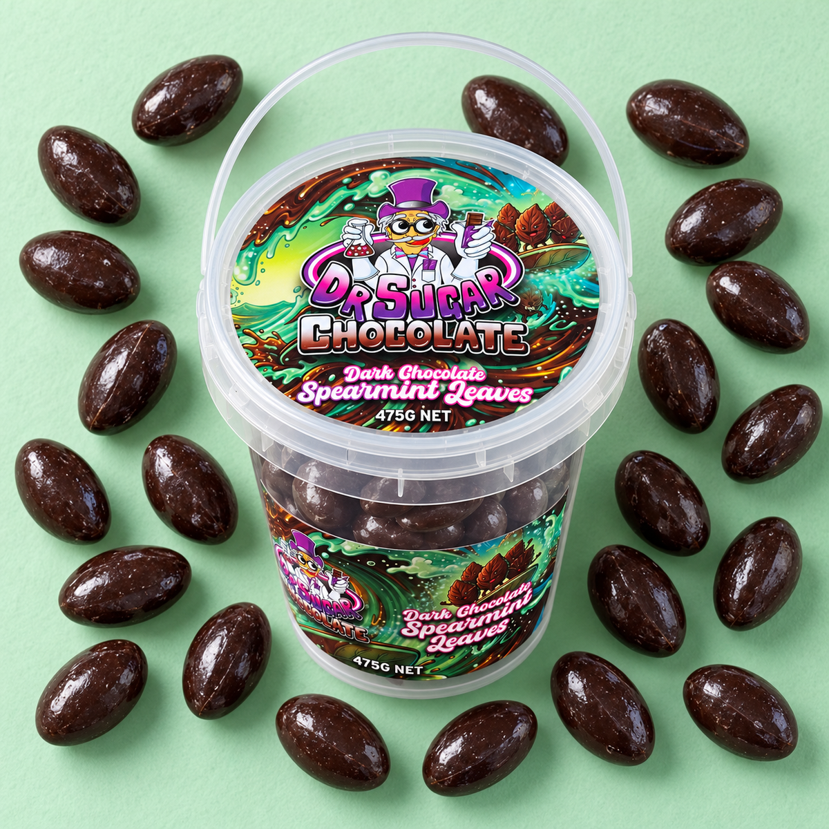 Dr Sugar Dark Chocolate Spearmint Leaves – 475g Tub