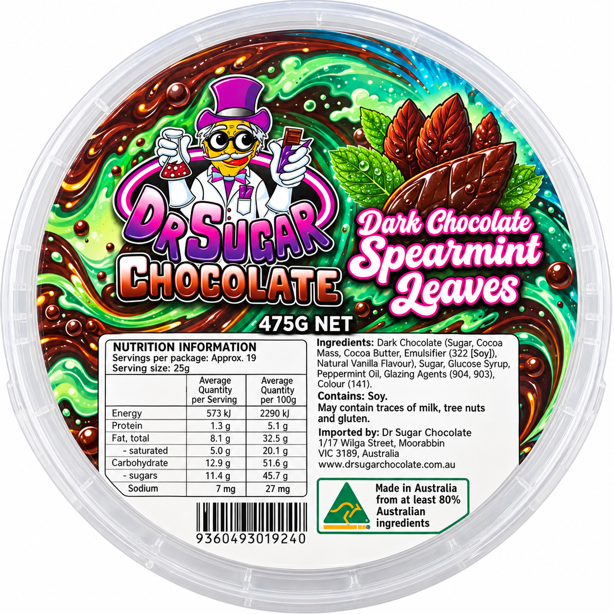 Dr Sugar Dark Chocolate Spearmint Leaves – 475g Tub