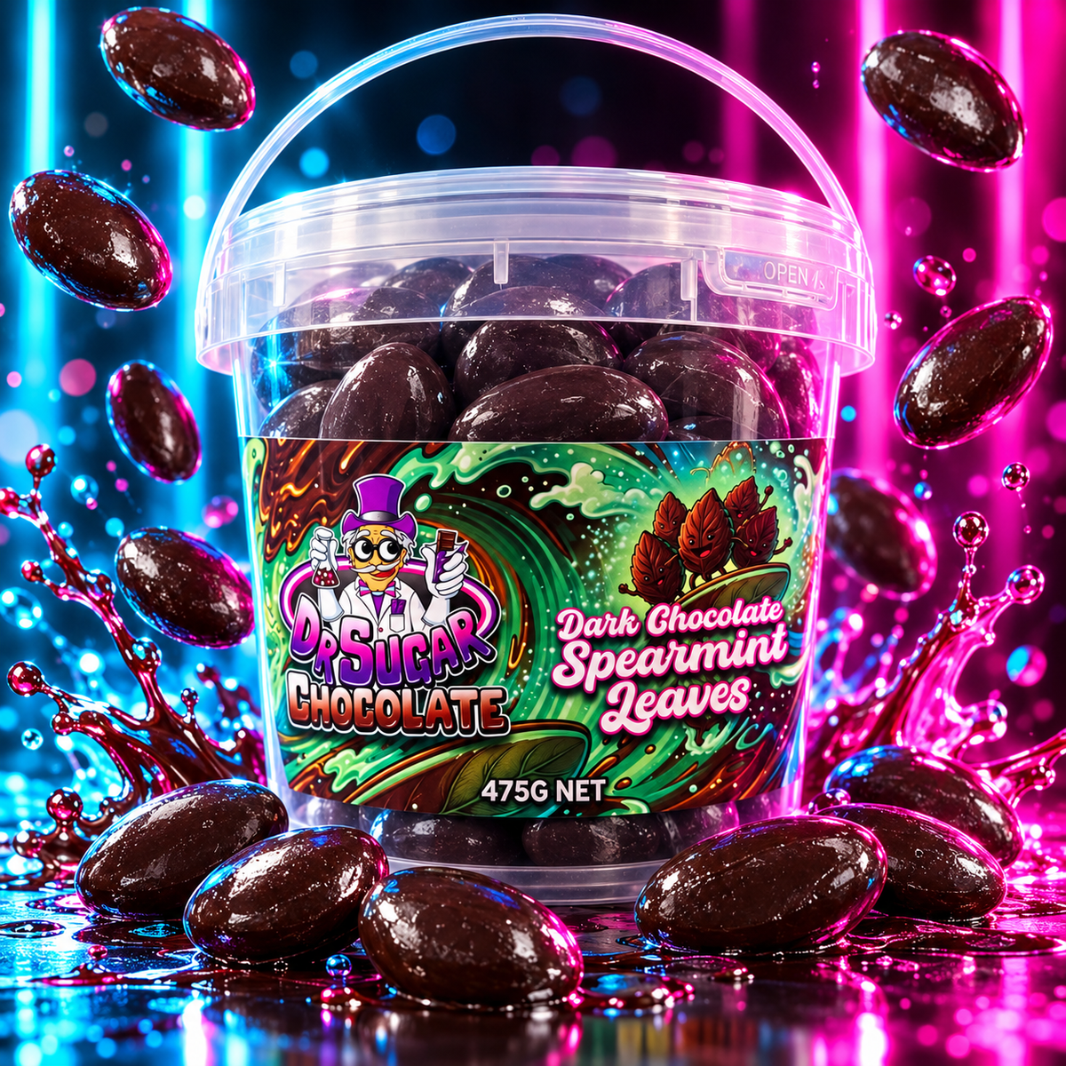 Dr Sugar Dark Chocolate Spearmint Leaves – 475g Tub