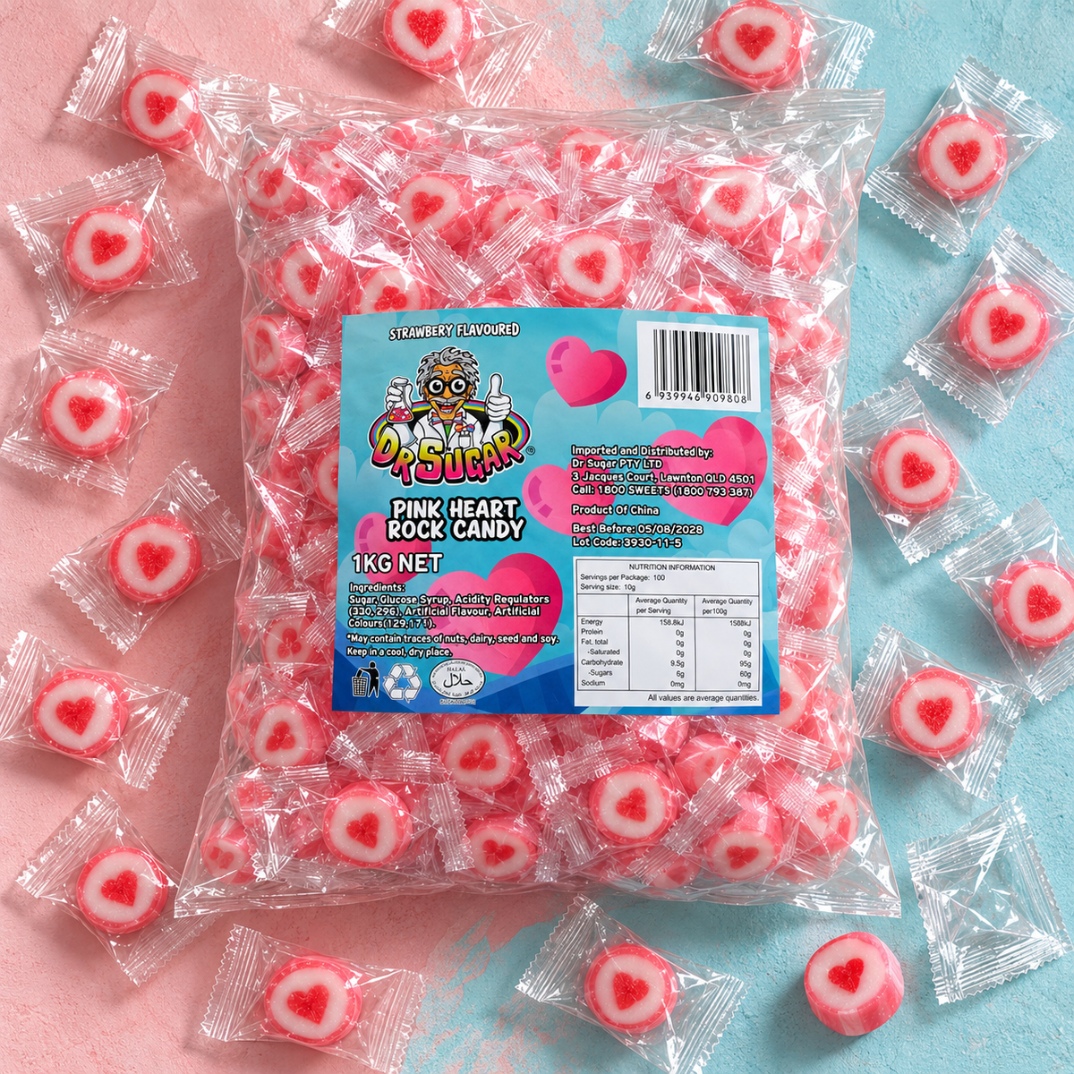 Pink Heart Rock Candy (Individually Wrapped)