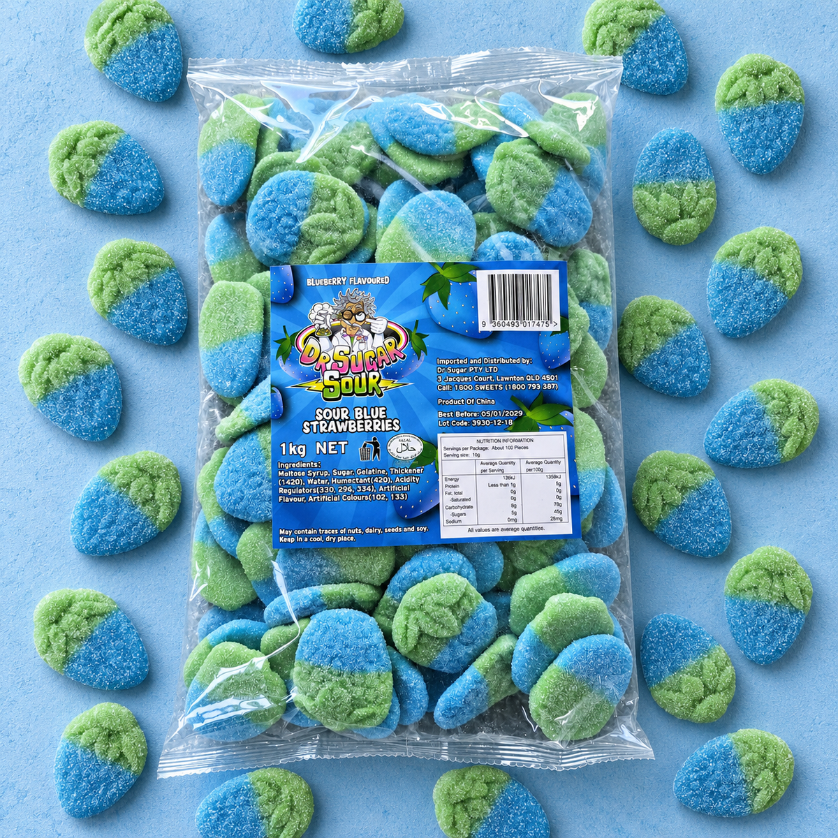 Sour Blue Strawberries Gummies