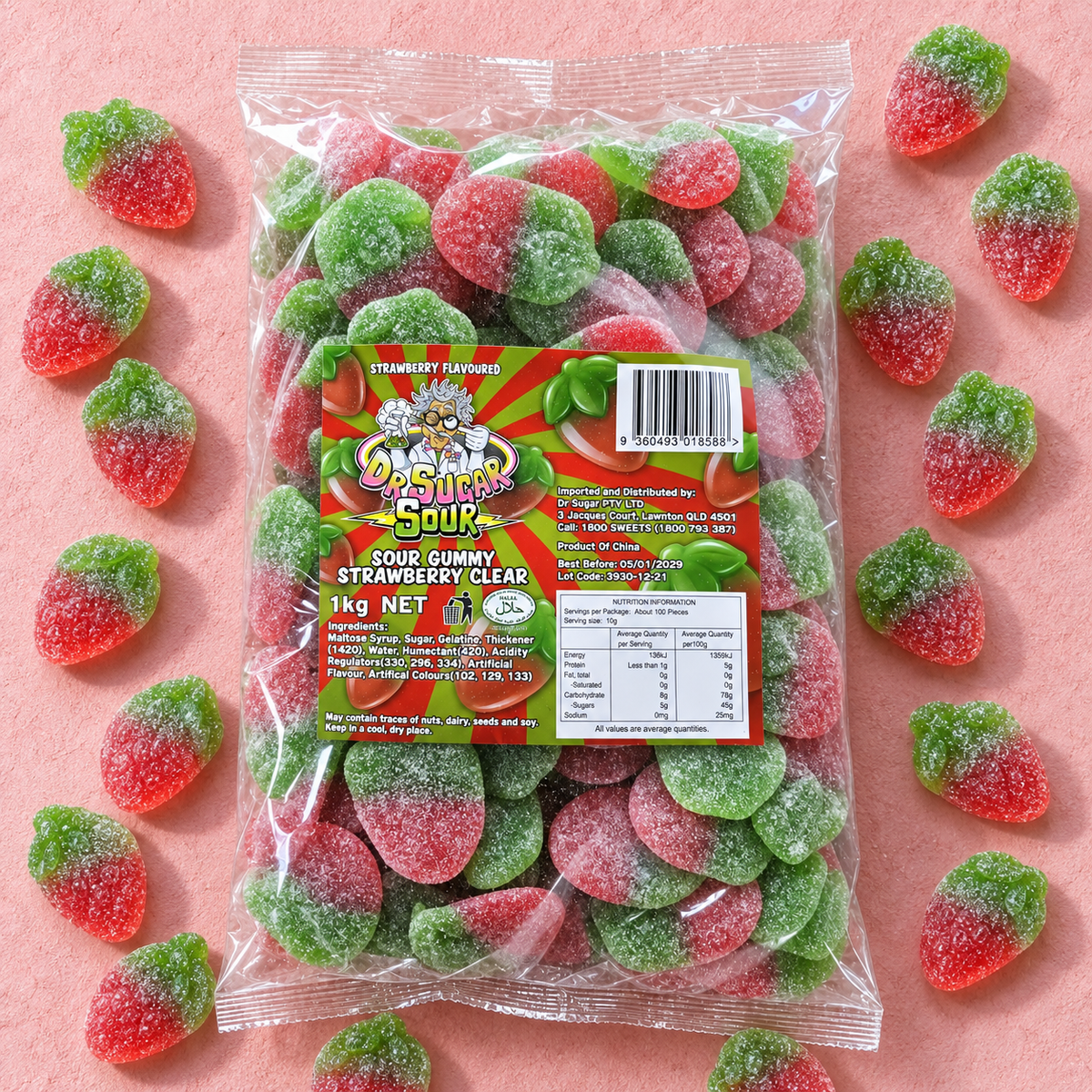 Sour Clear Red Strawberries Gummies