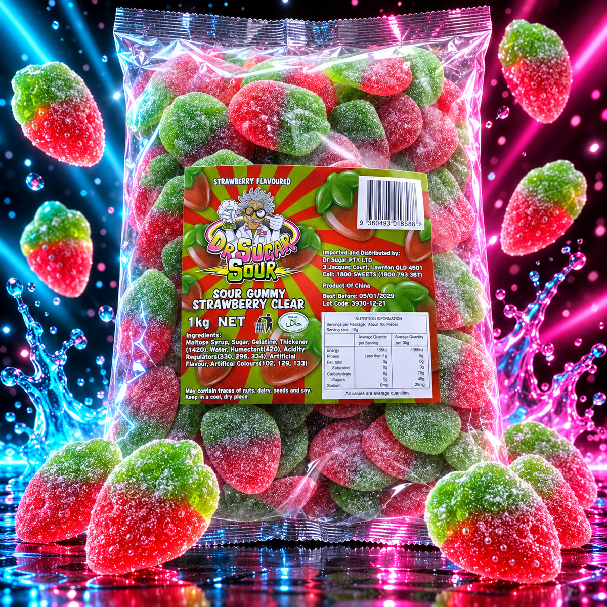Sour Clear Red Strawberries Gummies